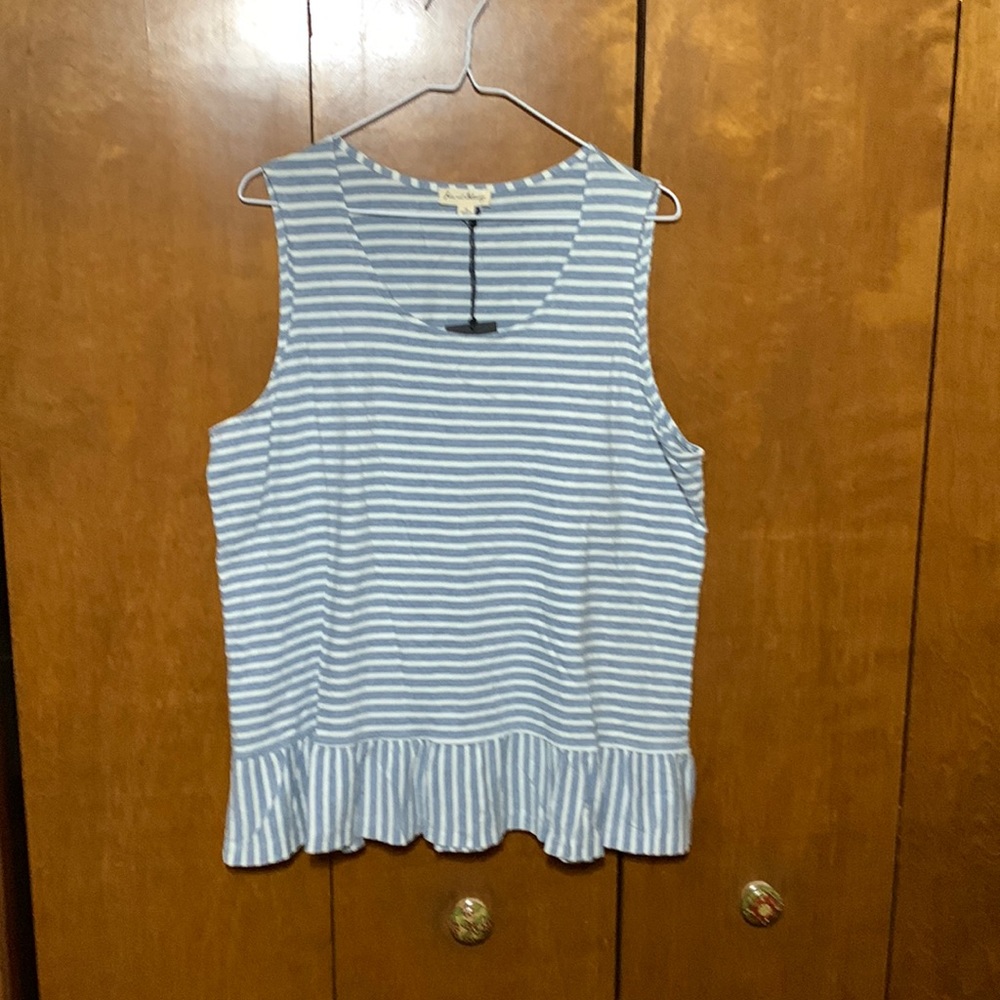 🆕 JANE AND DELANCEY - Blue & White Stripe ,Casual Sleeveless Womans Shirt. (XL)